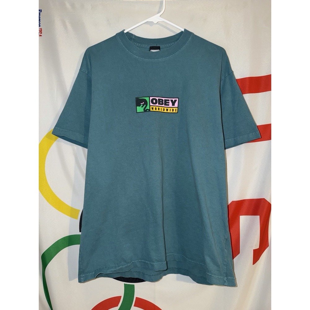 Obey Worldwide T Shirt Medium Green Graphic Tee